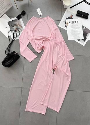 Жіноча повсякденна класична домашня піжама комплект двійка штани та кофта тканина трикотаж віскозний туреччина