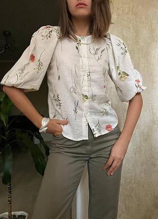 Лляна сорочка з квітковим принтом від hm