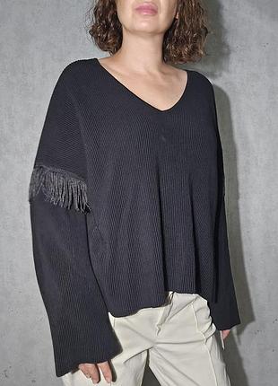 Costes черный оверсайз свитер с бахромой