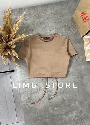 🌷щільний топ футболка в рубчик з відкритою спиною футболка в рубчик с открытой спинкой на завязке