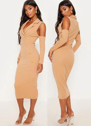 Розпродаж сукня prettylittlething міді з відкритими плечима