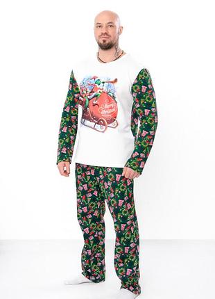 Новорічна піжама чоловіча з принтом грінч, різдвяна піжама з начосом, пижама фемили лук