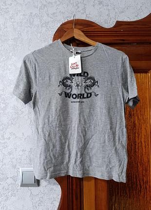Футболка базовая классическая хлопок новая серая с принтом