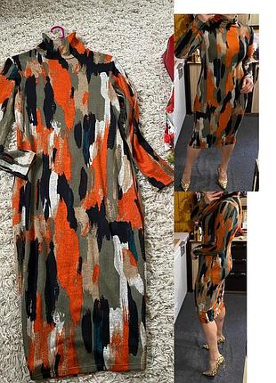 Шикарна сукня гольф міді в принт абстракція,apricot,p.8-10