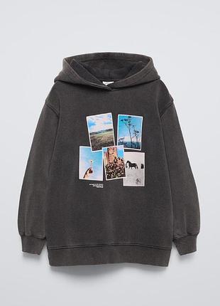 Худи трехнитка с принтом от zara