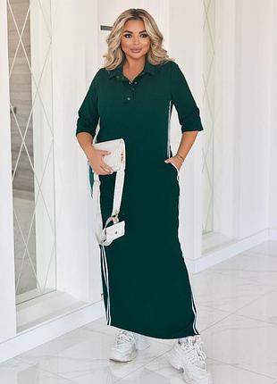 Женское платье поло зеленая бутилка батал с рукавом 3/4 платья поло спортивного стиля