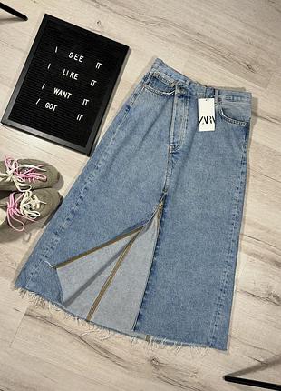 Довга джинсова спілниця асиметрична zara