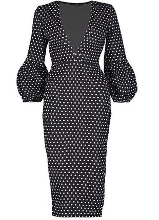 Распродажа платье boohoo миди горошек с вырезом