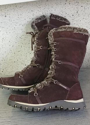 Skechers замшевые сапоги, зимние женские бутсы