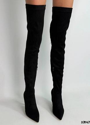 Женские ботфорты на каблуке❤️36-40р, черный, эко замша, флис