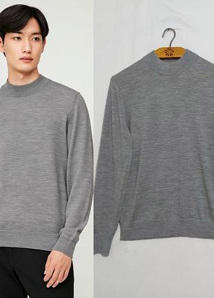 Шерстяной вязаный свитер под горло из мериношерсти uniqlo