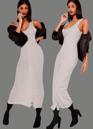 Распродажа платье missguided миди/макси в рубчик на пуговицах