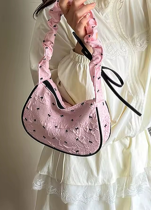 Сумочка розовая тканая с бантом сумка на плечо лолита аниме корейская барби дорами