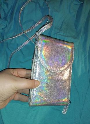 Сумочка boundaries через плечо блестящая серебряная для телефона