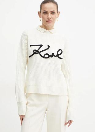 Жіночий светр karl lagerfeld білий кофта під горло гольф джемпер