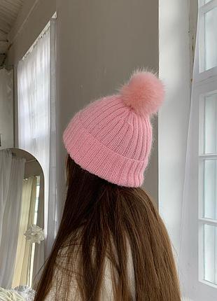 Вязанная шапка «розовый капкейк», 100% мериносовая шерсть, ручная работа