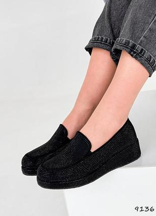 Лофери жіночі dina чорні екозамша 9136