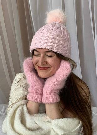 Вʼязані варежки «цукрова пудра» оверсайз, 49% вовна, ручна робота