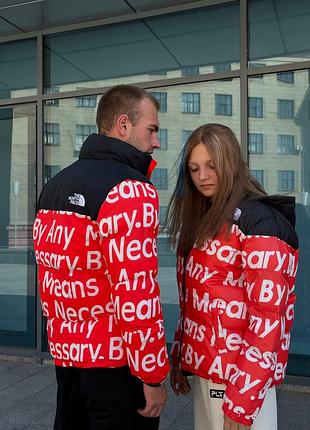 Пуховик supreme x the north face red красный зимний