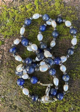 Намисто натуральні перлини та лазурит, винтаж