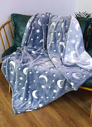 Светящееся в темноте плед, плюшевое покрывало blanket kids magic star 150х100 см флисовое одеяло. цвет: синий