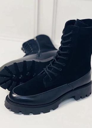 Берці /черевики натур замш / натур шкіра чорні демісезон /зима 36-43р