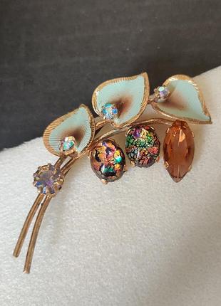 Винтажная брошь эмаль, стекло