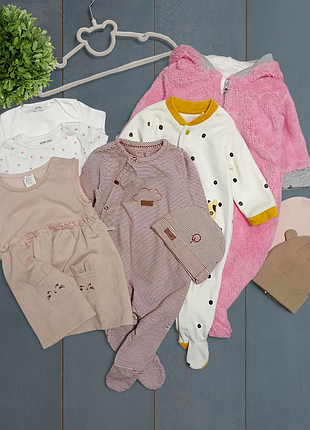 Лот на девочку 3-6 месяцев комбинезон человечек боди шапочка платья новое и идеальное состояние