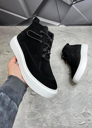 Зимние ботинки мужские с быстрой шнуровкой натуральная замша прошиты