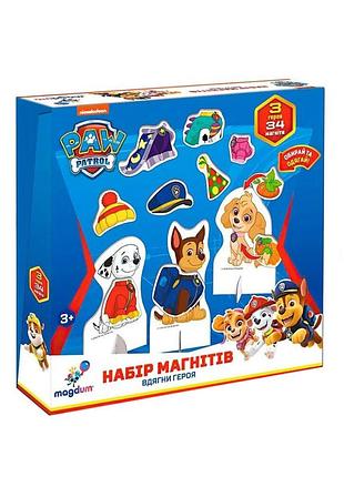 Детский набор магнитов "щенячий патруль: надень героя", 3 героя 34 магнита