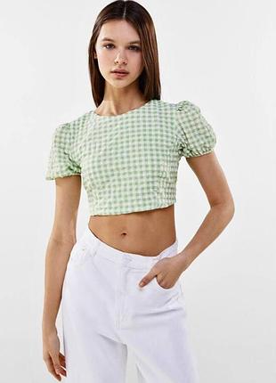 Жіночий топ з коротким рукавом зелена клітинка