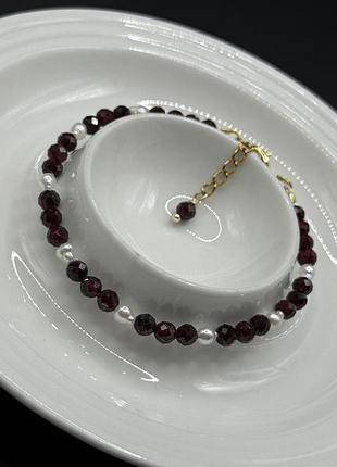 Браслет з гранату та перлів натуральні камені