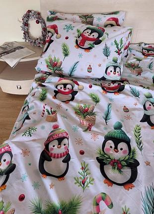 Новорічний комплект постільної білизни з пінгвінами