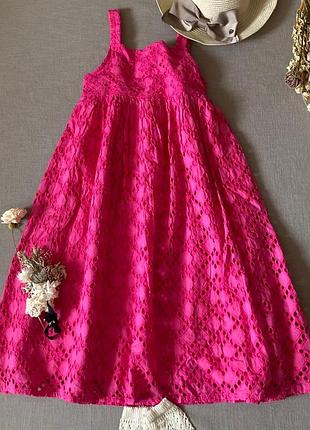 Розовое кружевное платье сарафан из прошвы для девочки zara