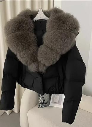 Пуховик натуральне хутро лисиця чорнобурка