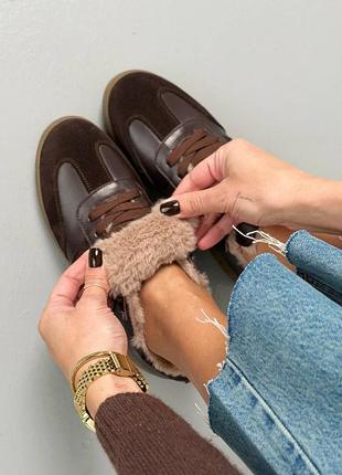 Кеды женские утепленные зимние из натуральной замши шоколадного цвета