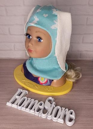 Шлем для девочки с зайчиками в мятном цвете