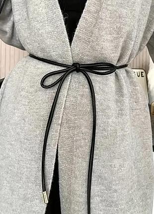 Базовый ремень шнурок экокожа, женский черный пояс из искусственной кожи, трендовый пояс шнурок