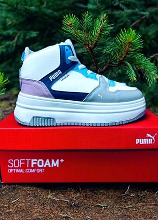 Женские зимние кроссовки puma/кожаные зимние ботинки пума/на высокой подошве/на платформе/подростковые