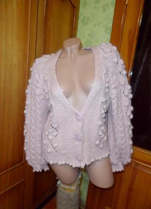 Тепла красива вовняна кофта м/l мохера на ґудзиках 100% вовна