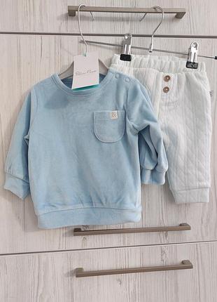 Брендовый теплый костюм для мальчика велюровая кофта и стеганые штаны