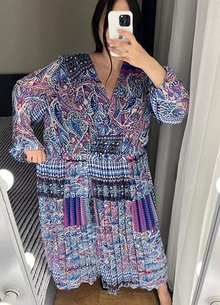 22 розмір батал сукня плаття платье великий розмір 56 пліссе плиссировку плиссе гофре міді довга