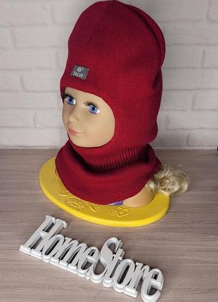 Детский зимний бордовый шлем на флисе