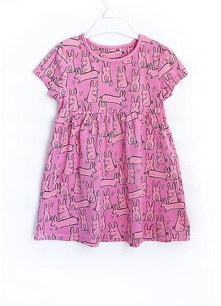 Детское платье с кроликами, натуральная ткань