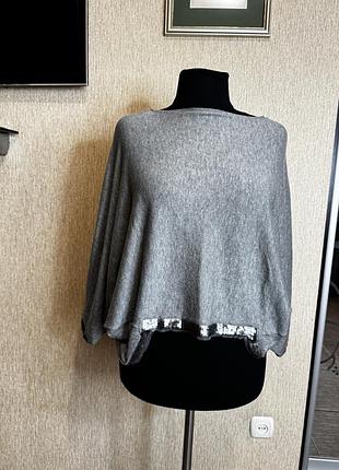 Сірий светр-пончо з блискітками з вовни, шовку та кашеміру laurel