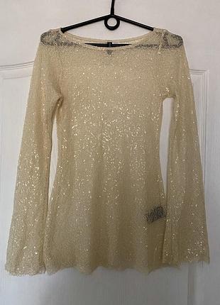 Нарядна жіноча блузка-сітка. прикрашена паєтками. розмір 36/s/44