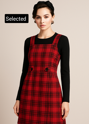 Платье женское миди красное в клетку с черной водолазкой в рубчик от бренда select m