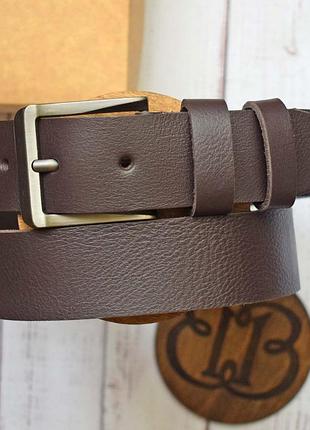 Ремінь шкіряний чоловічий коричневий під джинси з м'якої натуральної цільної шкіри