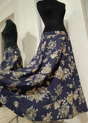 Длинная миди юбка теплая, из шерсти и шелка hesshatur в принт цветы винтажная романтичная