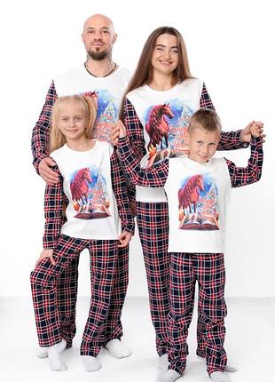 Новогодняя женская пижама хлопковая с начесом, рождественская женская пижама, family look, новогодняя родожественская женская пижама